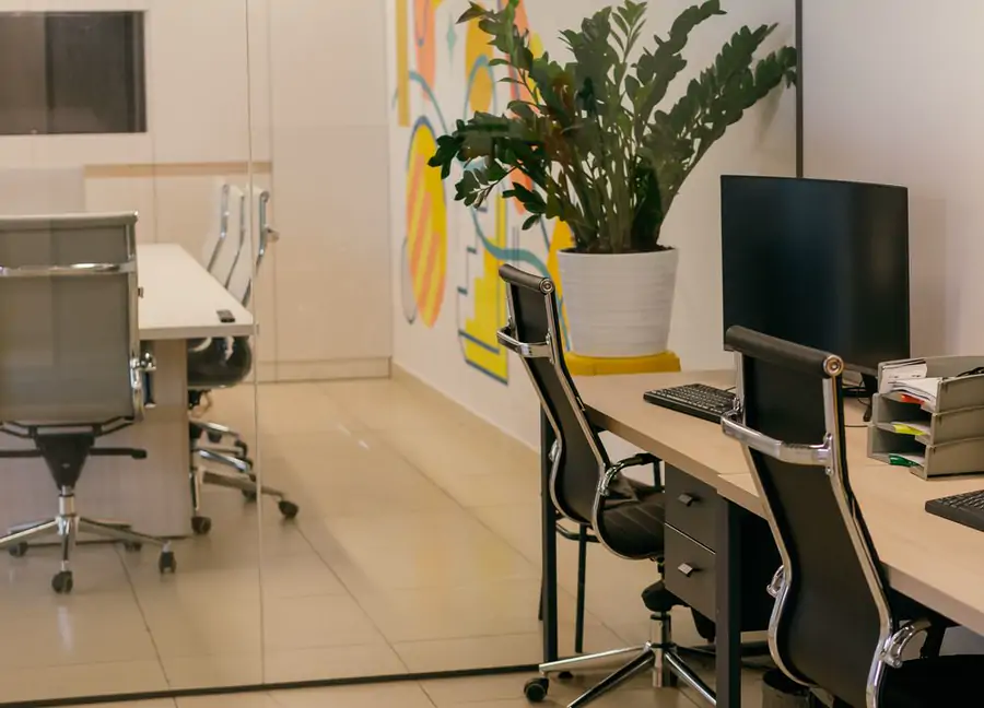 Managed commercial building with glass partitions